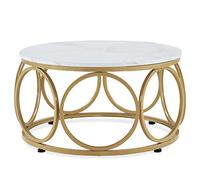 M MCombo Table Basse Ronde en Bois, Table de canapé Moderne, Petite Table Basse Structure en métal, Table d'appoint pour Salon, diamètre 80 cm, 2102 (Blanc)