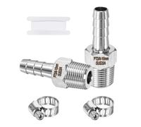 M METERXITY 2-Pack Raccords 10mm Barbelé x BSP 3/8" Filetage Mâle | Acier Inoxydable 304, Tuyau, pour Eau/Air/Gaz/Carburant, avec Colliers de Serrage et Ruban d'Étanchéité
