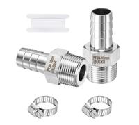 M METERXITY 2-Pack Raccords Barbelés 18mm BSP 3/4" | 304 Acier Inox, Filetage Mâle, pour Eau, Air, Gaz, Carburant, avec Colliers de Serrage, ruban d'Étanchéité