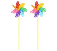 M METERXITY 2-Pack Rainbow Pinwheels, 19.7 inch Plastic Wind Spinners Outdoor Flower Windmill pour Party Decorations/Yard/Garden, Toy Wind Spinners [Rainbow Spot]