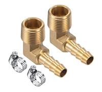 M METERXITY 2 Paquet Laiton Tuyau Barbillon Raccords - 90 Degré Coude 5/16 pouce Laiton Tuyau Connecteur avec Tuyau Pince Appliquer à Eau Gaz (3/8 NPT Mâle Fil)