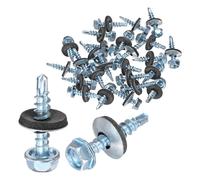 M METERXITY 25-Pack Vis Auto-Foreuses Avec Joint En Caoutchouc ST4.8 x 25mm | Vis Auto-Taraudeuses, En Acier Carbone Zingué, À Tête Hexagonale, Pour Toiture Métallique/Panneaux De Bardage
