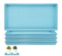 M METERXITY Pack de 4 soucoupes Plastique Plantes, 5,7 x 11,8 po int. rect. bacs à Eau pour Pots int./ext., bac d'égouttage pour Pots [6,3 x 12,6 po ext., Bleu]