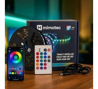 M mimotec - Pack Ruban LED 5 m USB 5V, 24W RGB dimmable, application et télécommande, mode musique, idéal pour chambre, salon, cuisine, fêtes et jeux vidéo