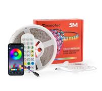 M mimotec - Ruban LED RGB, IP65 imperméable, 5 mètres avec adhésif, télécommande et adaptateur de courant, puce 5050, Multicolore, Dimmable en intensité et contrôle musical App, LM2404