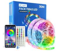 M mimotec - Ruban LED RGB, Lumières LED Chambre 30 mètres avec APP, Bluetooth Musical, adhésif, télécommande et adaptateur de courant, puce 5050, Multicolor Dimmable en intensité, (2X15M), LM2405