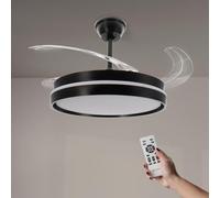 M mimotec -Ventilateur de Plafond Black Afar Rétractable Noir avec Lumière LED CCT Ø107 cm, Télécommande, Silencieux, 6 Vitesses, Pales Pliables, Minuterie et Fonction Été/Hiver