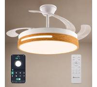 M mimotec - Ventilateur de Plafond Wood Smart avec Lumière LED CCT et Intensité Réglable Ø108 cm, Contrôle par APP et Télécommande, Silencieux, 6 Vitesses, Pales Pliables, Minuterie et Mode Été/Hiver