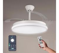 M mimotec - White Cami Ventilateur de Plafond Rétractable avec Lumière LED CCT Ø107cm, Contrôle via App et Télécommande, Silencieux, 6 Vitesses, Pales Repliables, Minuterie et Fonction Été/Hiver