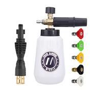 M MINGLE Canon à Mousse, Compatible Portland Husky et Ryobi Haute Pression | Pistolet à Mousse Réglable 1 Litre, 5 Buses et Adaptateur, Raccord Rapide 1/4", pour Nettoyer Voitures, Motos, Allées, 210bar