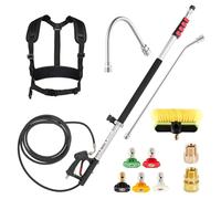 M MINGLE Lance Télescopique Haute Pression 6 m avec Tête de Brosse, 280 bar | Kit de Rallonges Haute Portée, avec 5 Embouts de Buse et 2 Raccords de Tuyau, pour Nettoyage de Gouttières, Fenêtres et Toits