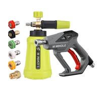 M MINGLE Pistolet Nettoyeur Haute Pression avec Canon à Mousse 1 L, 280 Bar | Lance à Mousse avec Raccord Rapide 1/4", Kit de Canon à Mousse pour Lavage Voiture Auto avec 5 Buses et Adaptateur M22