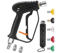 M MINGLE Pistolet pour Nettoyeur Haute Pression, Raccord Pivotant, 280 Bar | Lance Haute Pression Universel avec Raccord Rapide 3/8", Raccords M22 14mm et M22 15mm, avec 5 Buses de Pulvérisation