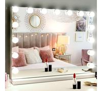 M MIVONDA Miroir de courtoisie Hollywood avec Ampoules 15 LED à intensité Variable, 3 Modes d'éclairage, Grand Miroir de Maquillage Lumineux 2 en 1 pour Bureau et Mur avec Prise et Port de Charge USB