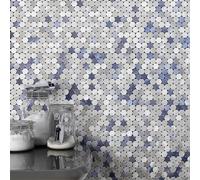 M MOFIT Petits carreaux ronds Penny autocollants pour dosseret de cuisine, autocollants de carreaux en mosaïque métallique pour mur de cuisine, derrière la cuisinière, cheminée (10 feuilles, bleu)