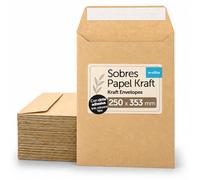 m-office Enveloppes en Papier Kraft, Grandes Enveloppes avec Bande Adhésive en Silicone pour Documents A4 ou Pochettes Cadeaux, mesure 250x353mm, Idéal pour Certificats et Laminés (1000 pcs)