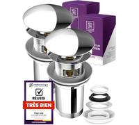 M. ROSENFELD HOME 2 pcs. Bonde de vidange pour lavabo avec trop-Plein - Bonde Pop-up chromée avec 4 Joints de Rechange en Laiton pour Garniture de vidange de lavabo