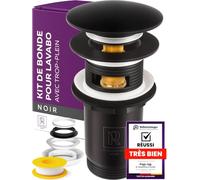 M. ROSENFELD HOME Bonde de Lavabo Noire avec Trop-Plein 1¼ Pouce (32 mm), Bonde Clic Clac, Évacuation Pop-Up pour Salle de Bain en Acier Inoxydable et Laiton
