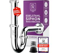 M. ROSENFELD HOME Siphon de lavabo - Siphon tubulaire universel 1 1/4" pour lavabo de salle de bain - Siphon anti-odeurs avec tuyau d'évacuation - Kit complet avec joints et rosace
