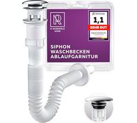 M. ROSENFELD HOME Siphon flexible pour lavabo - Bonde de vidange pop-up avec trop-plein - Protection contre les odeurs - Montage facile - Compatibilité universelle