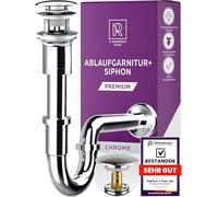 M. ROSENFELD HOME Siphon Lavabo Universel de 1 1/4" - Bonde Lavabo Salle de Bain avec Trop-Plein + Siphon Evier Acier Inoxydable et Laiton Massif - Éliminez les Odeurs et les Bouchons
