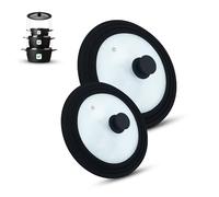 Couvercle universel en verre, couvercle en verre, couvercle, casseroles et poêles, avec soupape d'échappement et bord en silicone. (set de 2 pièces,noir)