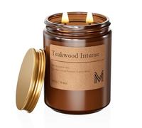 M&SENSE Bougie Parfumée BOIS DE TECK INTENSE,550g Bougie Parfumée en Pot Bougie de Soja Naturelle,110 Heures de Combustion,Cadeaux Bougies Cadeau Anniversaire Pour Femmes & Hommes