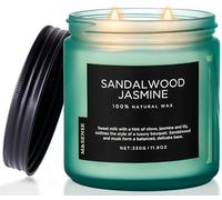 M&SENSE Bougie Parfumée Jasmin et Bois de Santal, 330g Cire de Soja Naturelle, 70 Heures Aromathérapie, Cadeau Femme Homme Anti Stress, Bougies Parfumées Grande Taille pour Maison Bain