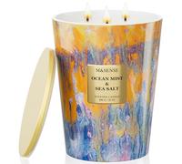 M&SENSE Grande Bougie Parfumée 3 Mèches, 990g Cire de Soja 'Brume Marine et Sel de Mer' Fraîcheur Océan, 150 Heures, Bougie Décorative Luxe Verre, Cadeau Spa Maison Relaxation Homme Femme