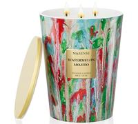 M&SENSE Grande Bougie Parfumée 3 Mèches, 990g Cire de Soja 'Mojito Pastèque' Fruitée, 150 Heures, Bougie Décorative Luxe Verre Peinture à l'Huile, Cadeau Femme Fête Salon Ambiance Estivale