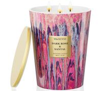 M&SENSE Grande Bougie Parfumée 3 Mèches, 990g Cire de Soja 'Rose Sombre et Santal' Ambiance Romantique Spa, 150 Heures, Bougie Décorative Luxe Verre, Cadeau Femme Couple Saint Valentin Anniversaire
