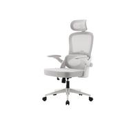 M102C Fauteuil de Bureau Ergonomique, Dossier Haut, Accoudoirs Rabattables, Soutien Lombaire Réglable, Appuie-Tête, Blanc