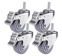 M12 Threaded Swivel Casters 75/100Mm With Brake Non Slip Rubber Industrial Wheels For Furniture Carts Cabinets Set Of 4 Heavy Duty Easy Mobility