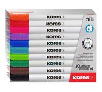 Kores - Marqueurs pour tableau blanc K-Marker, pointe fine, effaçable à sec, 10 couleurs assorties
