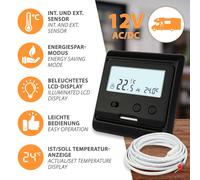 M3-12V AC/DC Thermostat noir - Encastré avec sonde de sol externe