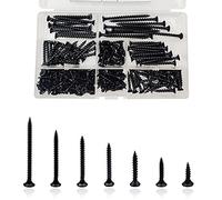 M4 Vis Autotaraudeuses Noires, 185 Pièces Assortiment Vis à Bois, Vis à Tête Plate Croisée pour Meubles, Placo plâtre - 16mm/20mm/25mm 30mm/40mm/50mm/60mm