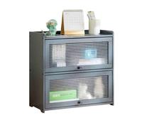 M4VJjuhEC étagères d'angle Bibliothèque de Bureau Grise à Deux Niveaux, étagère Rangement en Bambou, avec Porte Plastique Transparente Flottante, for présentoir Livres(L52xW25xH50 cm)