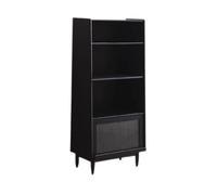 M4VJjuhEC étagères d'angle Bibliothèque Multicouche Noire avec Pieds, Porte intérieure en Verre à l'envers, Fournitures d'étude, Support Organisateur Bois for Livres