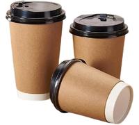 M7 Packaging Lot de 100 gobelets en papier kraft jetables avec couvercles noirs pour boissons chaudes et froides, cappuccino, expresso (230 ml)