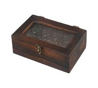 Ma-ssivholz Boîte de rangement avec couvercle en verre Be-gonien de style vintage pour bijoux et cosmétiques sur la table ou la commode, faite à la main pour la décoration (S)