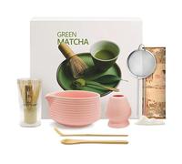 Mabecol Kit Matcha 8 Pièces, Bol 510ml Chasen Bambou Rose