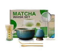 Mabecol Kit Matcha 8 Pièces, Set Thé Matcha, Bol 510ml, Chasen Bambou Bleu