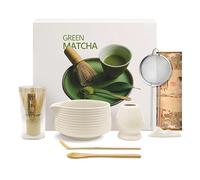 Mabecol Matcha Kit 8 Pièce avec Bol Bec Verseur 510ml, Chasen Bambou, Support, Cuillère, Tamis, Kit Matcha Idéal CompletLatte, Petit Déjeuner, Cadeau Thé Vert