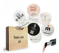 mabouteille.fr Stop Goutte vin (Lot de 50) + Coffret Bois - Anti Goutte vin à Personnaliser avec Texte & Logos [ Bec verseur Alcool ]