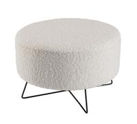 MACABANE AGATHE - Pouf rond tissu bouclette blanc pieds croisés métal noir