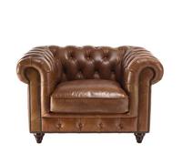 MACABANE GASTON - Fauteuil CHESTERFIELD capitonné vintage cuir marron
