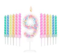 Macaron Bougies d'anniversaire Numérotées, Douces Bougies Numérotées avec 12 Bougies Spirales Arc-en-Ciel Couleur Bonbon Bougie de Décoration Gâteau pour Anniversaire Fête d'anniversaire (9)
