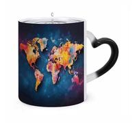maccbn Grande tasse à café en céramique avec poignée en forme de carte du monde abstraite, sensible à la chaleur, changement de couleur, 325 ml, tasse magique personnalisée, tasse fantaisie pour Noël
