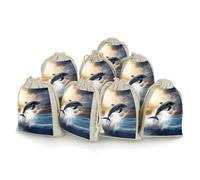 maccbn Lot de 8 sacs en mousseline de coton naturel réutilisables avec cordon de serrage - Jolis sacs cadeaux en forme de dauphin pour thé, bijoux, sachets de mariage, cadeaux de vacances, 12,7 x 17,8