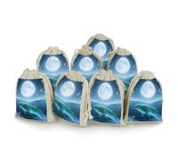 maccbn Lot de 8 sacs en mousseline de coton naturel réutilisables avec cordon de serrage - Sacs cadeaux vides en forme de dauphin et lune - Pour thé, bijoux, cadeaux de fête de mariage, cadeaux de